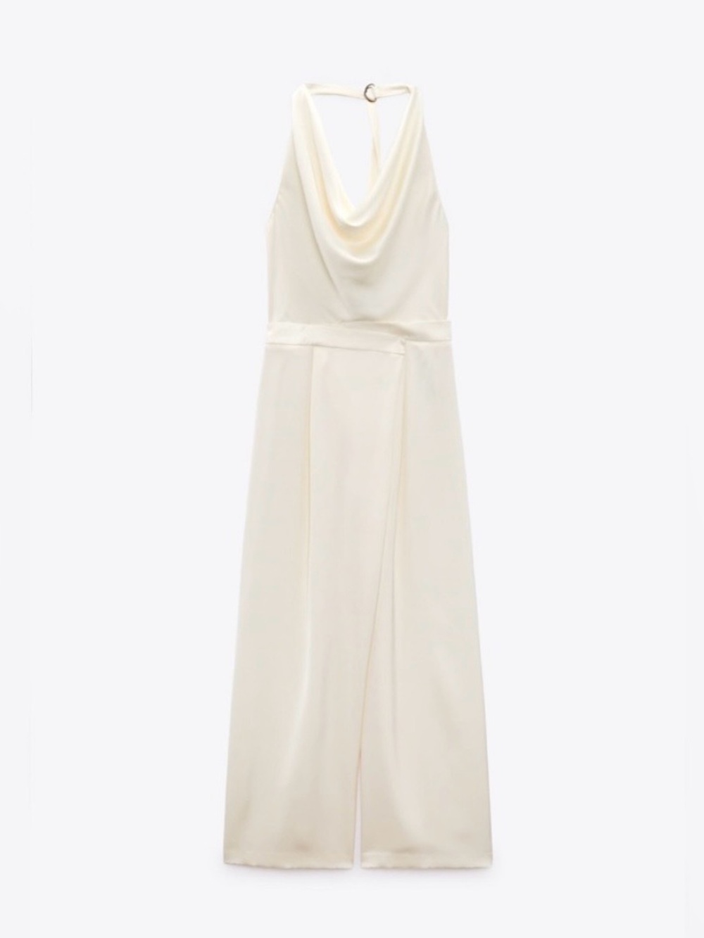 NWT Zara Satin Effect Halter Draped Jumpsuit Size M Cream - Picture 4 of 11